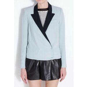 Diane Von Furstenberg DVF Soft Mint Green Black Pamela Soft Satin Blazer 6